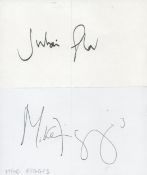 Julian Glover and Mike Figgis each individually signed 5x3 white cards. Good condition. All