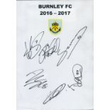 Football. Burnley FC 2016-17 Multi Signed A4 Logoed Sheet of Paper. Includes Gray, Hendrick,