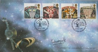 Patrick Moore signed Planets and Beyond FDC. Good condition. All autographs come with a