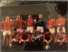 Manchester United 1968 European Cup Winners multi signed 16x12 inch colour photo signatures