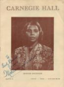 Marian Anderson signed Carnegie Hall programme. Signed on front cover. Dedicated. Good condition.