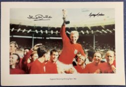 England 1966 World Cup Heroes Jack Charlton and George Cohen signed 20x14 inch colour print pictured