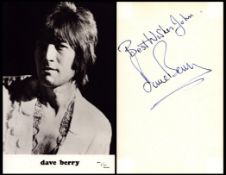 Dave Berry signed 6x4inch black and white photo. Signed on reverse. Good condition. All autographs