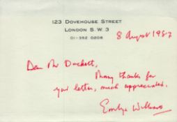 Emlyn Williams signed 6x4inch note. Good condition. All autographs come with a Certificate of