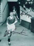 Albert Scanlon and Kenny Morgans signed 8x6 inch Manchester United black and white photo. Good