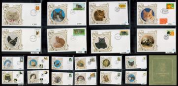 A Collection of Cats, 57 Benham FDCs in a Bespoke Album, Includes Belgian, New Zealand, Jersey,
