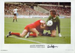 Alex Stepney signed 16x12 inch Manchester United Legend colour print. Good condition. All autographs