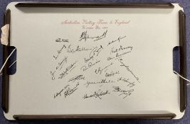 Cricket. Australian 1953 Visiting Team to England Facsimile Signatures on a Plastic Serving Tray.