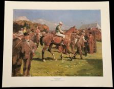 At Hethersett Races by Sir Alfred Munnings 28x23 inch colour print. Good condition. All autographs