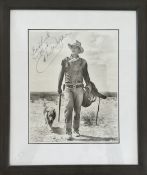 John Wayne signed 15x12 inch overall framed and mounted vintage black and white photo dedicated.
