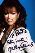 Jackie Collins signed 6x4inch colour photo. Dedicated. Good condition. All autographs come with a