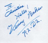 Star Wars. Kenny Baker (R2-D2) Signed Signature Card in Blue ink. Dedicated. Good condition. All