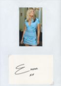 Music. Emma Bunton signed 6 x 4 inch white autograph card. Signed in black ink. Loosely attached