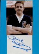 Dave Mckay signed Spurs and Scotland signed colour photo on blue card. Approx. 8. 25 x 6 Inch.