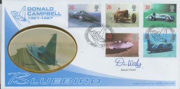 Donald Wales signed FDC. Donald Campbell 1921-1967. Bluebird. Five Stamps plus double postmarks.