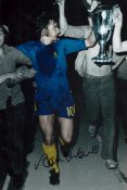 Alan Hudson signed 12x8 Chelsea F. C colourised photo pictured celebrating with the Fairs Cup