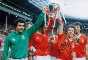 Tony Woodcock signed 12x8 colour photo pictured celebrating with the League Cup trophy while playing