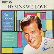 Music. Pat Boone Signed Vinyl Record Sleeve Titled Hymns We Love with vinyl included. 33 1/3 RPM.