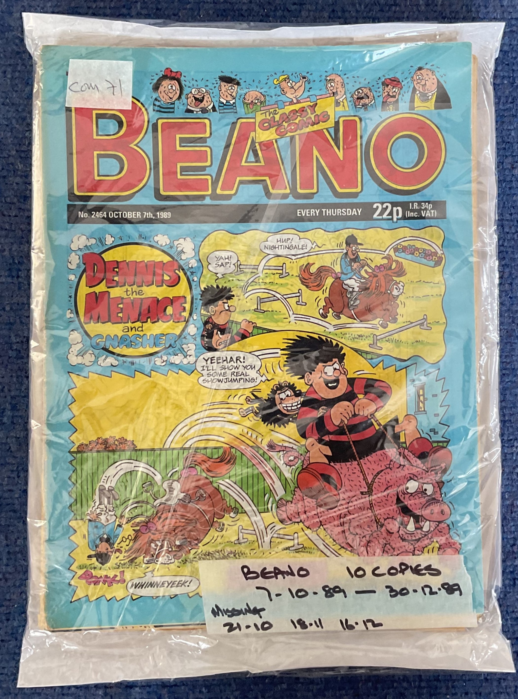 Beano collection 10 editions dating 7.10.89 to 30.12.89. Good condition. All autographs come with