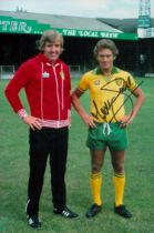 Ted McDougall signed 12x8 colour photo pictured with John Bond during his time with Norwich City.