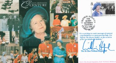 William Hague signed flown FDC commemorating the Queen Mothers Century Year, 2000 with postmark