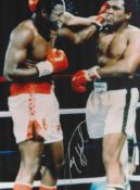 Boxing Larry Holmes signed 16x12 signed colour photo picture during his fight with Muhammad Ali in