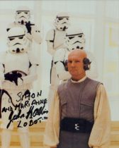 John Hollis signed 10x8inch colour photo as Lobot in Star wars. Dedicated. Good condition. All