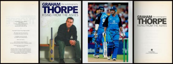 Graham Thorpe and Michael Vaughan Signed Photo approx size 10 x 8 inches, Plus Hardback Book