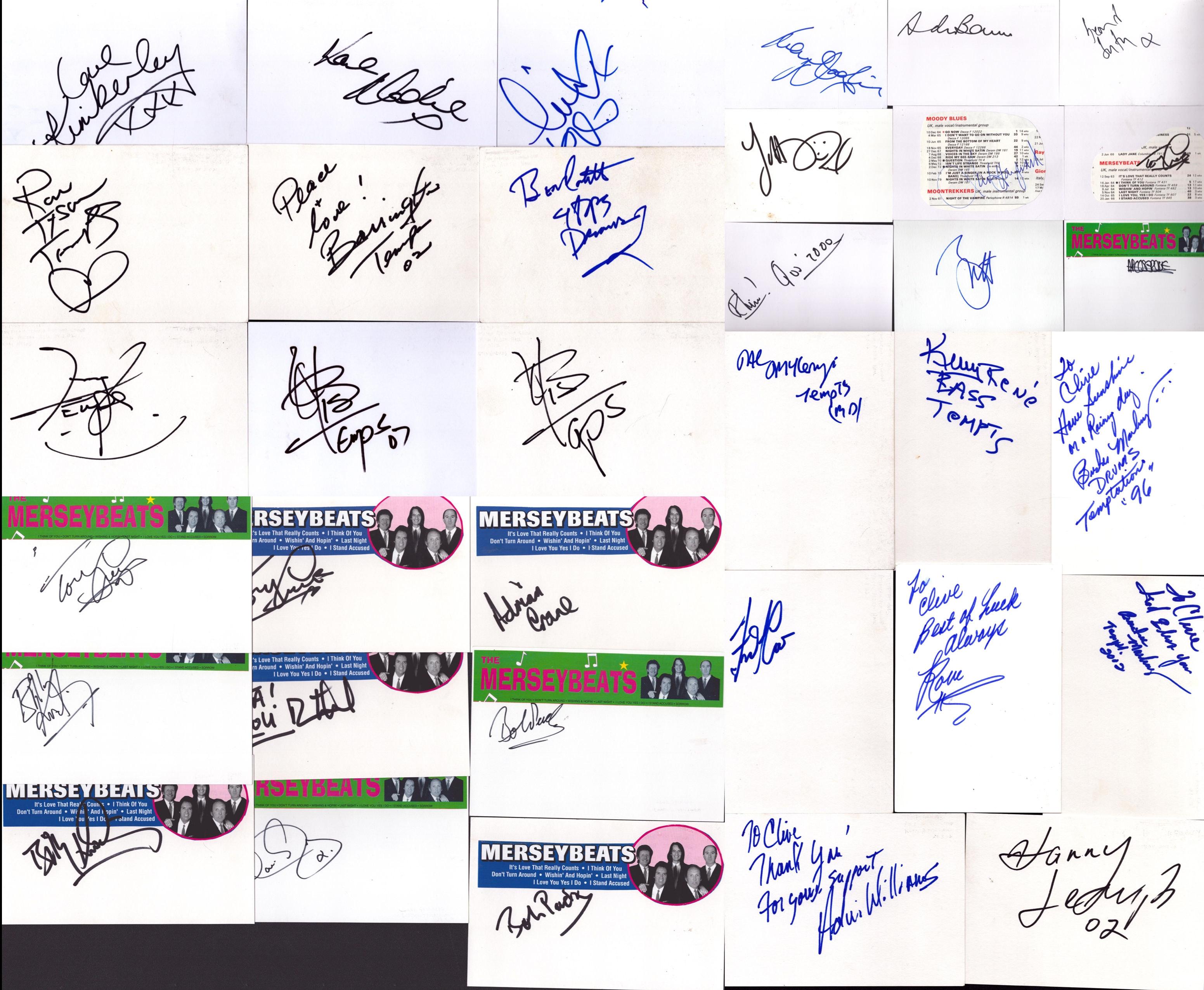 ENTERTAINMENT Collection of 6 sets of signed white 6x4 inch cards including names of Status Quo,