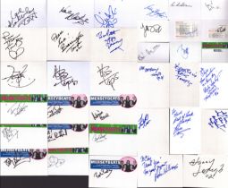 ENTERTAINMENT Collection of 6 sets of signed white 6x4 inch cards including names of Status Quo,