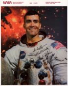 Fred Haise signed 10x8 inch original NASA colour photo pictured in Space suit dedicated inscribed To