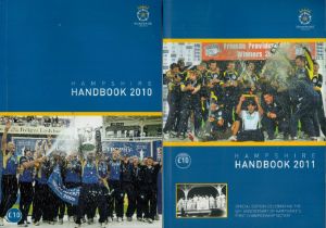 Cricket 2 x Hampshire Handbook (2010 & 2011). Signatures include James Adams, David Griffiths, James