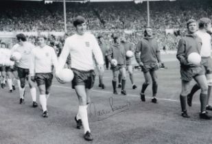Football Autographed Martin Peters 12 X 8 Photograph: B/W, Depicting England Captain Martin Peters