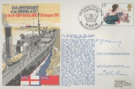 Great War Q ship commanders Capt Manning and Geen signed 65th ann sinking U27 official Navy cover.