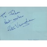 Peter Vaughan signed 6x4 blue album page. Good condition. All autographs come with a Certificate