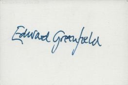 Edward Greenfield signed Autograph Card Approx. 3.5x2.5 Inch. Good condition. All autographs come