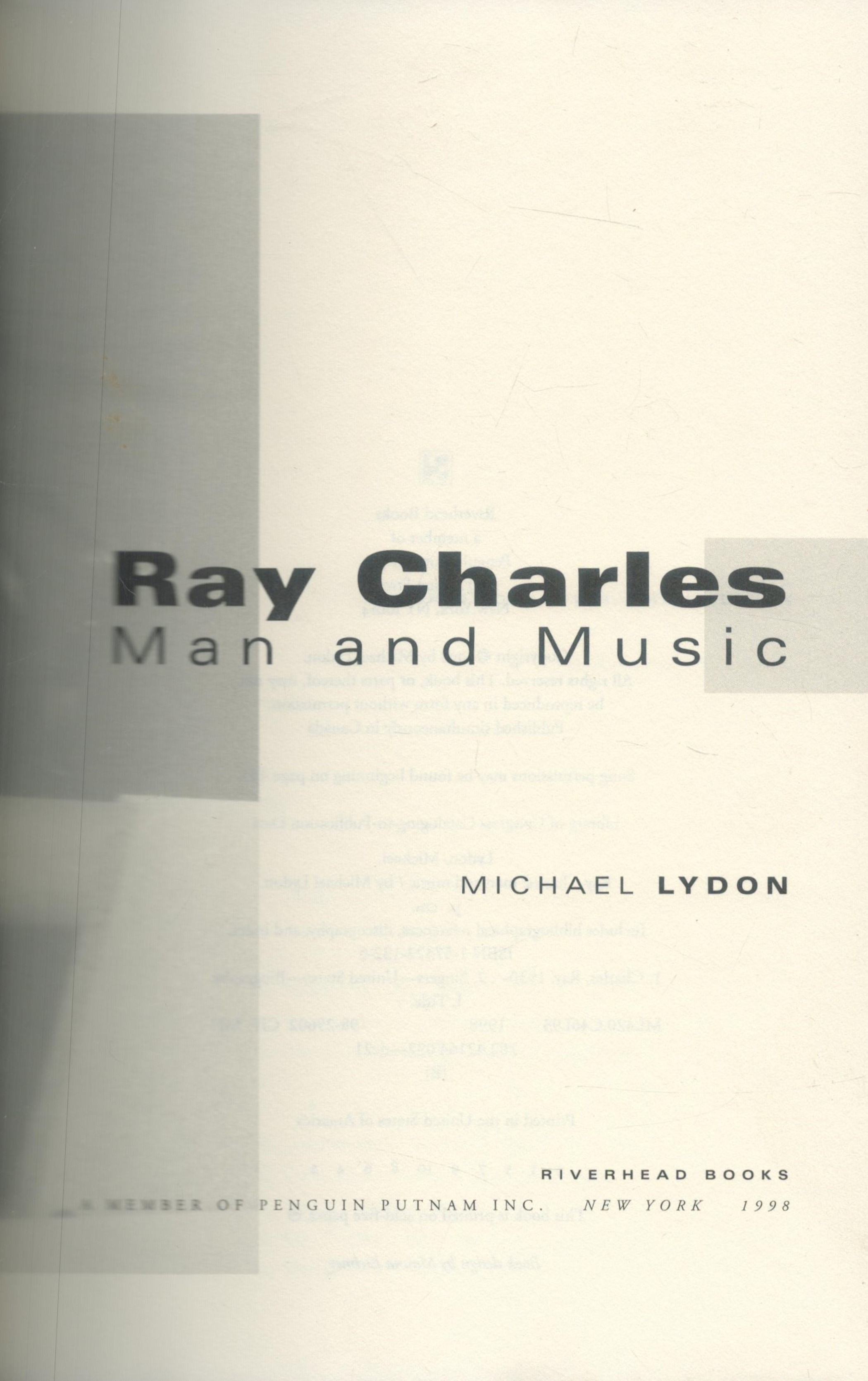 Ray Charles - Man and Music by Michael Lydon 1998 First Edition Hardback Book published by Riverhead - Image 2 of 3