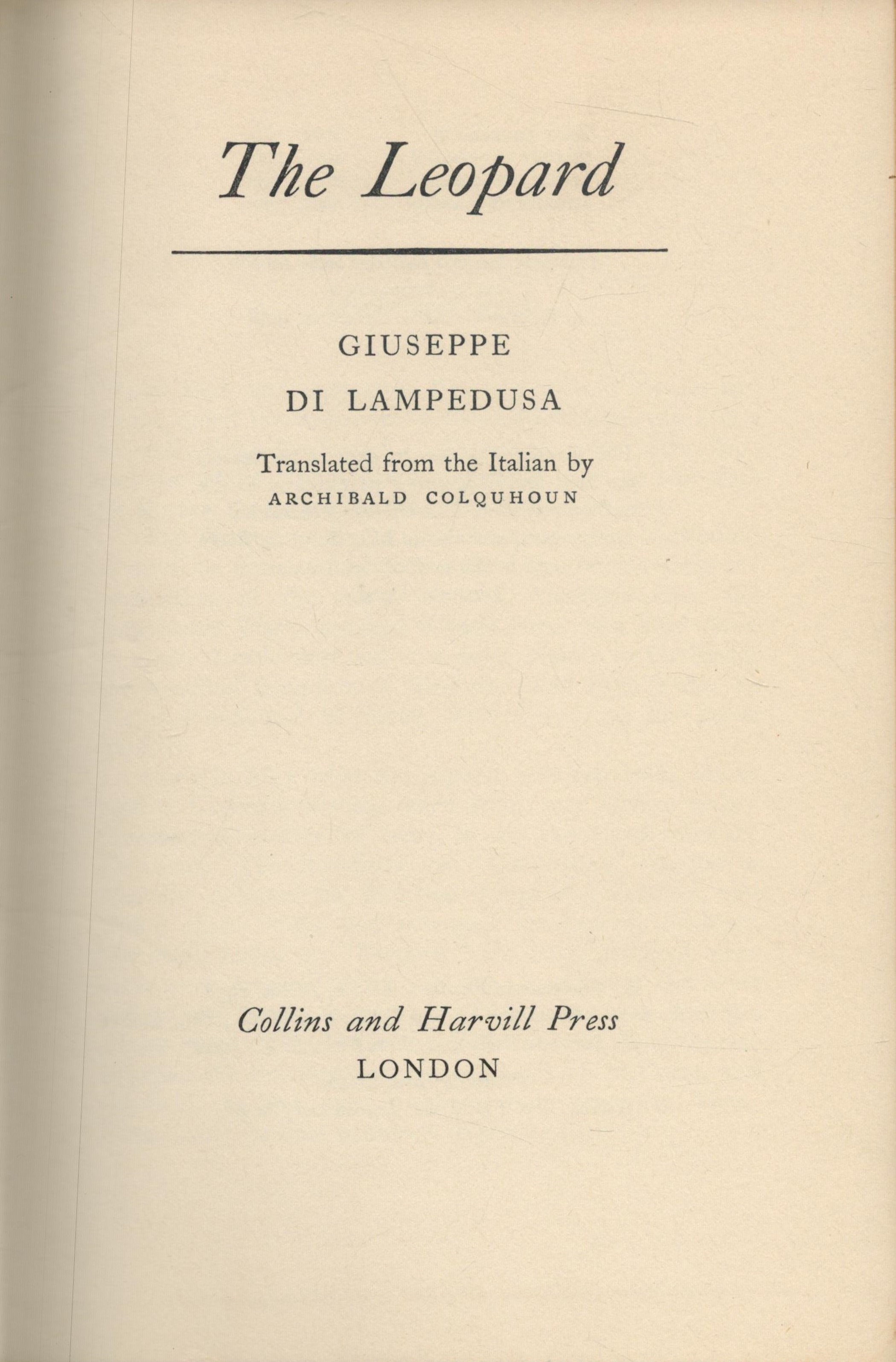 The Leopard by Giuseppe Di Lampedusa Translated by Archibald Colquhoun 1960 fourth Impression - Image 2 of 3