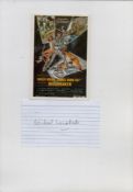 Michael Lonsdale signed 5x3 inch white card and vintage 6x4 inch Moonraker commemorative postcard.