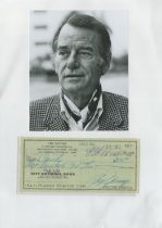 Gig Young signed City National Cheque dated 18th Feb 1972 and black and white photo both fixed to A4