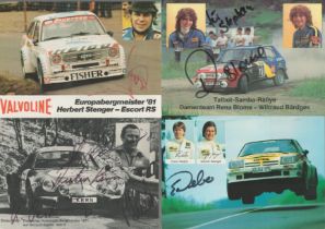 Rally Racing collection of 4 signed postcard photos. Signatures such as Erwin Weber, Herbert