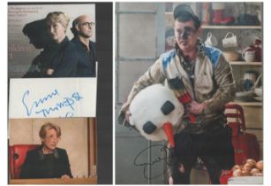 Tv Film collection of 2 colour photos. Signatures such as Emma Thompson and Danny O'Carroll. Good