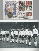 England 1966 team (except Bobby Moore) signed 1993 coin cover. Also signed by Kenneth Wolstenholme
