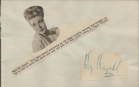 Hy Hazell signed autograph page include a black & white small cut out picture, stage name Hy Hazell,