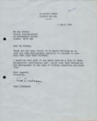 Fred Zinneman TLS dated 1/4/80 on his headed notepaper replying to a request to provide some