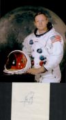 Neil Armstrong signed 5x4 inch white page and 10x8 inch colour photo. Good condition. All autographs