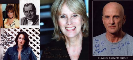 Tv Film collection of 5 signed photos. Signatures such as Jane Merrow, Giovanni Lombardo Radice,