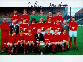 Alex Stepney and John Aston signed 7x5inch colour photo. Good condition. All autographs come with