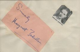 Margaret Johnston signed autograph page include a black & white small cut out picture, was an