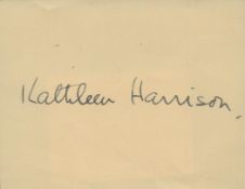 Kathleen Harrison signed autograph Approx. size 2.75x3.5 Inch. Was a prolific English character